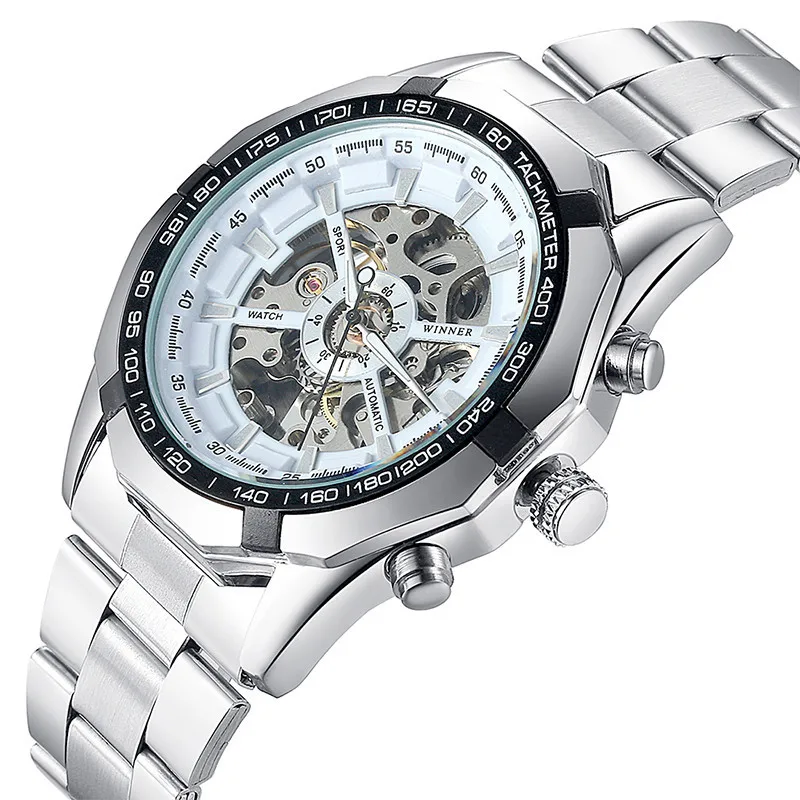 

WINNER Watch Men promotional Full Stainless Steel t-winner Skeleton automatic Mechanical Watch Self-Wind Male Dress Clock