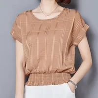 

High waist Short sleeve chiffon shirt ladies summer new loose slim lady blouse & top