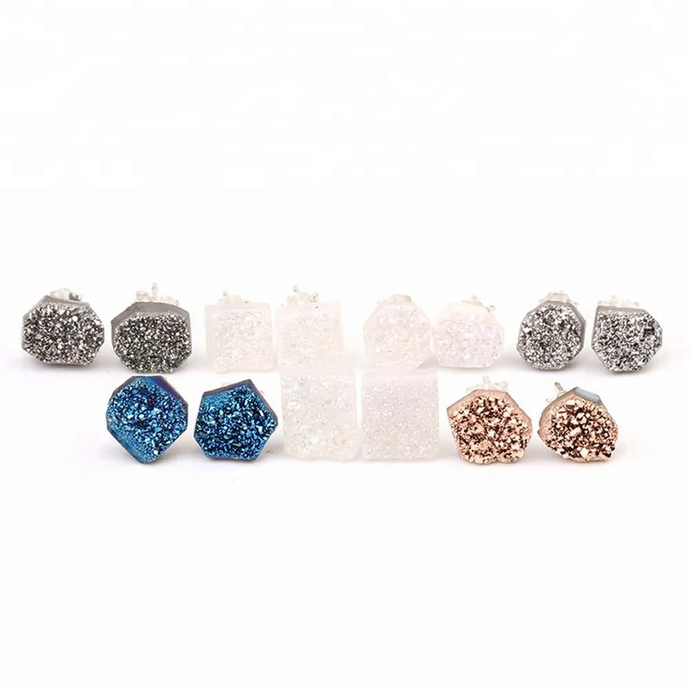 

New product s925 sterling sliver bijoux fashion accessories custom jewelry natural stone druzy stud earrings for women, Colors