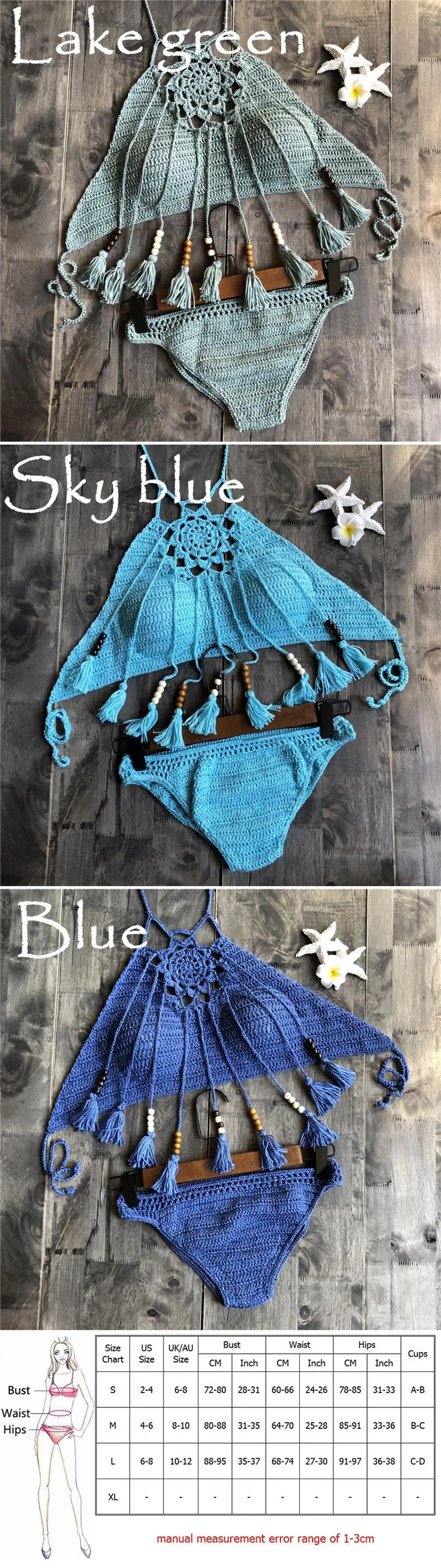 Hot sale high quality Australian fashion GIRL SEXY beachwear handmade tassel halter swimsuit tops crochet women bikini