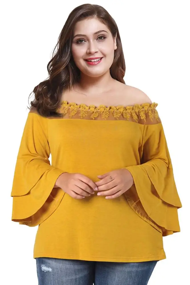 
F20308A Latest fashion plus size Lace long sleeve T-shirt for fat women 