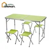 Folding Aluminum Tube MDF Picnic Table, Portable Camping Collapsible Dining Table w/4pcs Foldable Stools Set Adjustable Heights