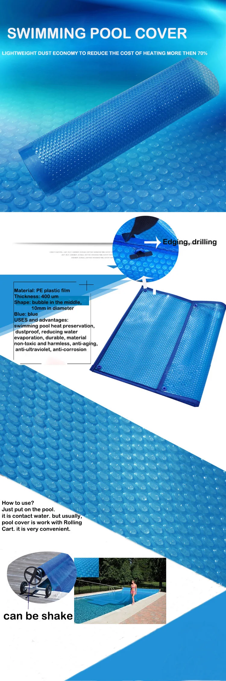 Customized Pe Bubble Plastic Manual Waterproof Swimming Pool Cover