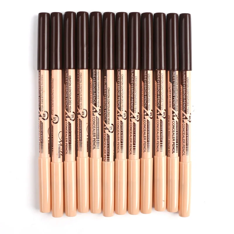 

Double head 3 colors are not easy to smudge eyeliner eyebrow pencil + concealer pen cosmetic pencil