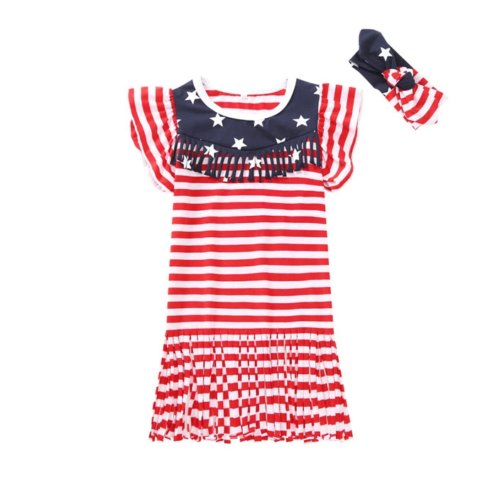 

High quality girls Tassels clothing baby t shirt custom label tshirt design kids striped tee shirts