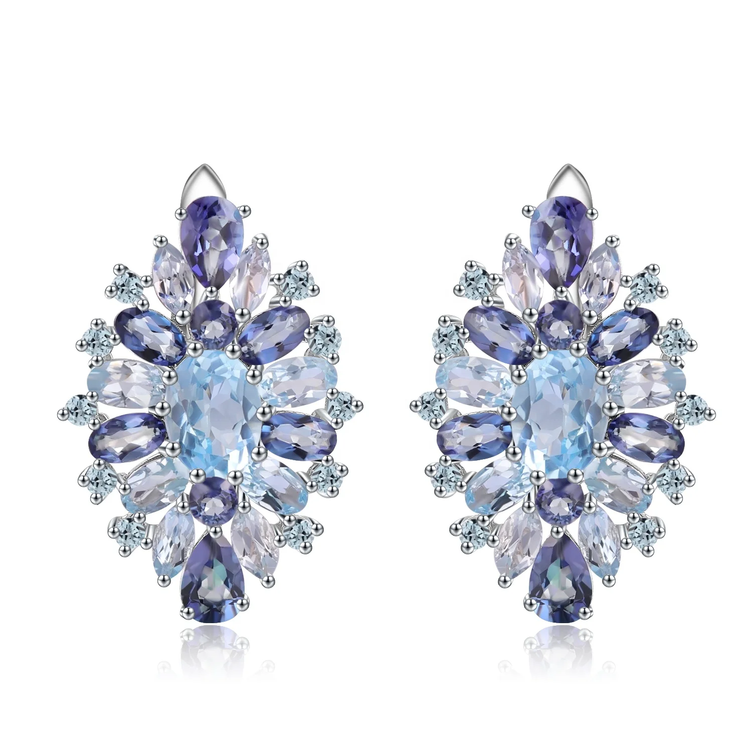 

Abiding jumka natural mystic quartz sky blue topaz gemstone 925 sterling silver jewelry women fashion earring