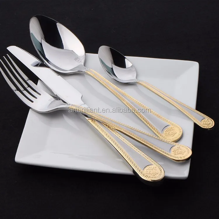 Stainless Steel Golden Cutlery 36pcs Set Bulk Gold Flatware For 12 Person With Gift Box Packing