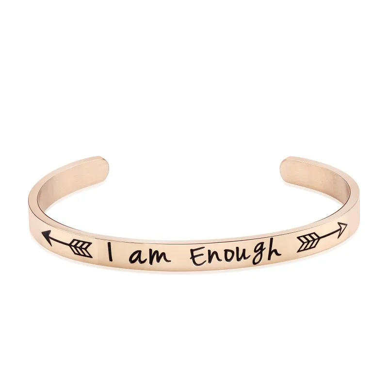 

I am Enough 6mm Adjustable Rose Gold Plated Cuff Bracelet Wristband Bracelets Bangles polished bangle, Customized color