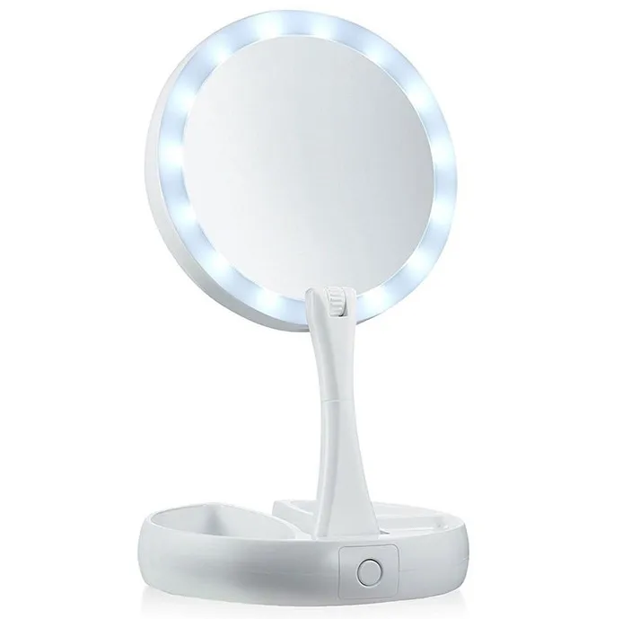 New Design Desktop Super Bright Portable Led Folding Makeup Double Side Round Mirror