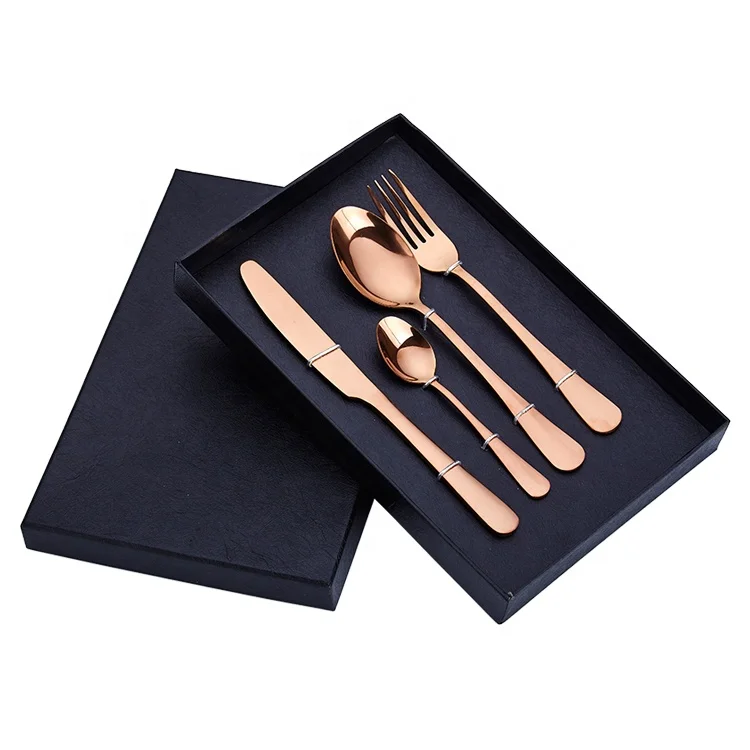 

wholesale rose gold plated flatware 4pcs stainless steel wedding cutlery gift set, Silver