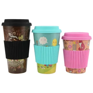 480ML/420ML/350ML  Bamboo fiber reusable coffee cup With lid and Silicone insulation cover BPA FREE travel Milk coffee mug