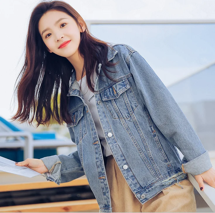 

X86283B korean blue jean jacket wholesale plain blank lady denim jacket, As picture