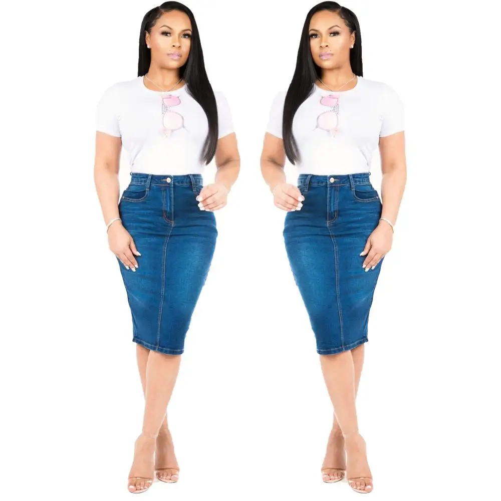 HSF2050 2019 new fashion style women ladies classic denim tight jeans skirt
