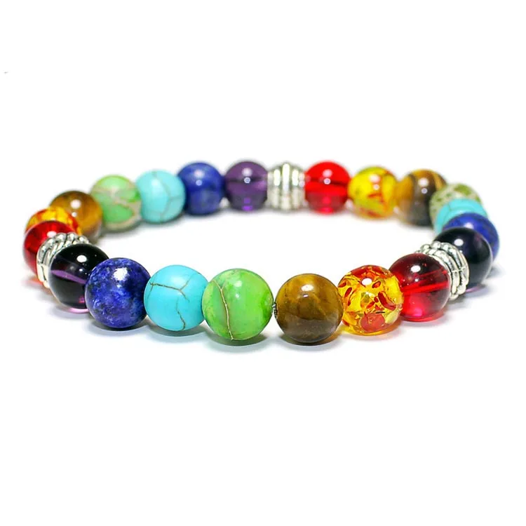 

Fashion  Custom Stretch Natural Lava Stone Beads 7 Chakra Yoga Braided Bracelet Jewelry for Men Women, Many colors you can choose