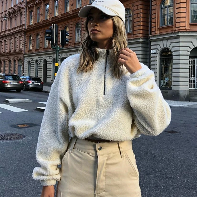 

KEYIDI OEM Autumn Winter Lambswool Women Long Sleeve Pullover Crop Sweatshirt, N/a