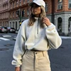 KEYIDI OEM Autumn Winter Lambswool Women Long Sleeve Pullover Crop Sweatshirt