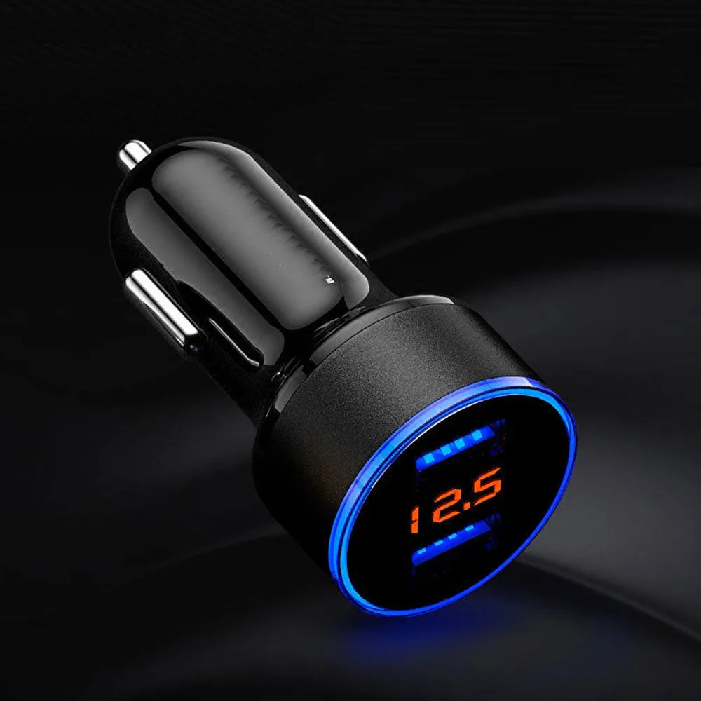 

Factory Price Authentic 3.1V 5A Fast Charging 2 Ports USB Car Charger With LED Display, Black, blue, gold, silver, red