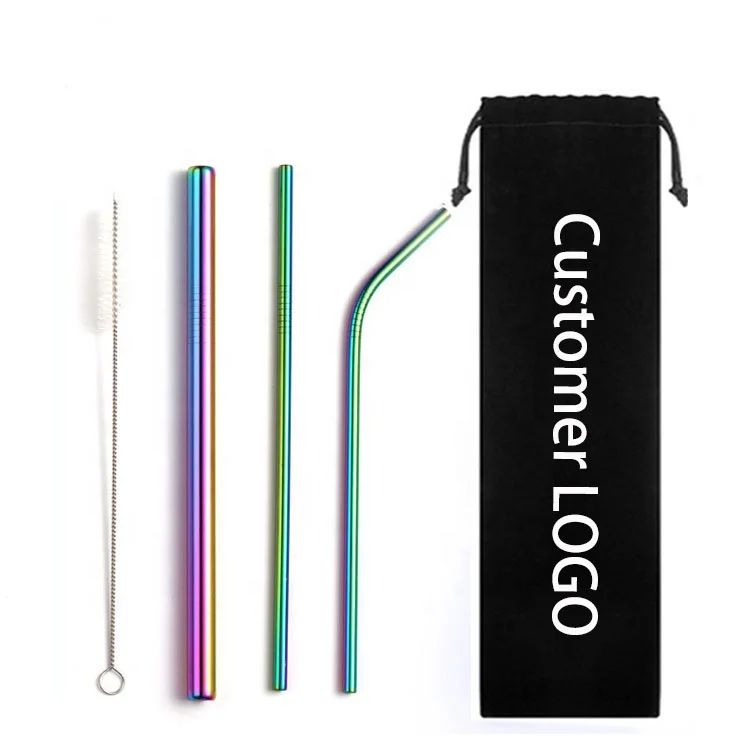 

Amazon Top Seller Reusable Metal Colorful Change Drinking Straw Rainbow Color 304 Stainless Steel Straws Set With Cleaning Brush