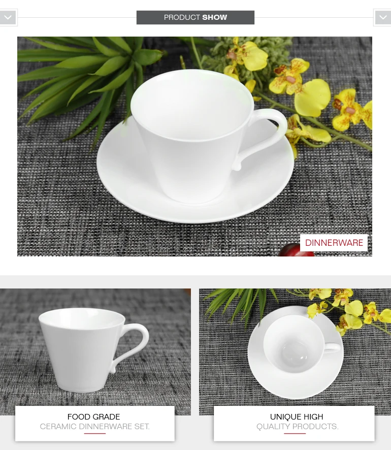 Wholesale White Porcelain Coffee Cup And Saucer Set 250ml Tea Cups To