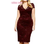 

S-5XL New Fashion Women Plus Size Dress V-Neck Floral Lace Bodysuit Pencil Dress