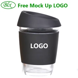 Free Sample Custom Logo BPA Free 12oz Heat Resistant Reusable Glass Coffee Cup Mug With Silicone Sleeve