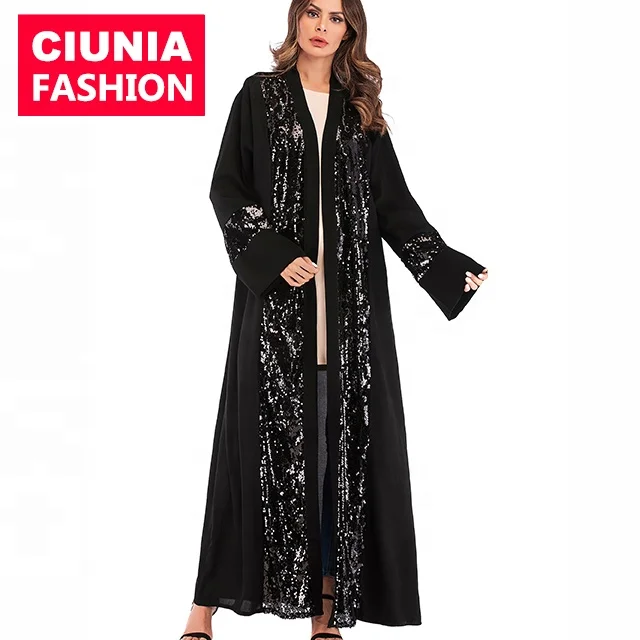 

1678# Muslims Used Wholesale Abayas in Dubai Latest Designs Sequin Nida Black Abaya