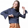 Seamless Sheer Casual Latest Design Pattern Knitted Wide Long Sleeve Lady Blouse