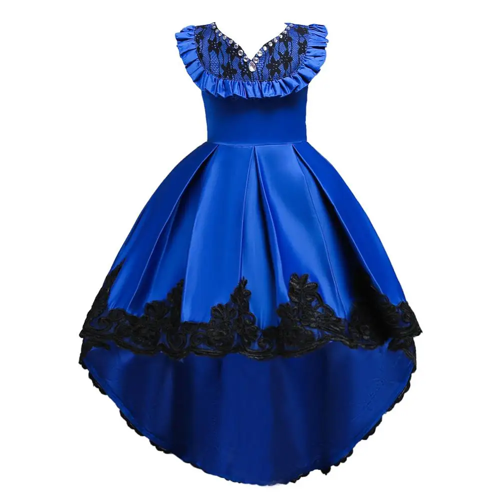 

European and American style children's tail dress high-end flower girl dress 10 years old girl's birthday party dress 728, Yellow;red;rose;purple;navy blue;lake blue