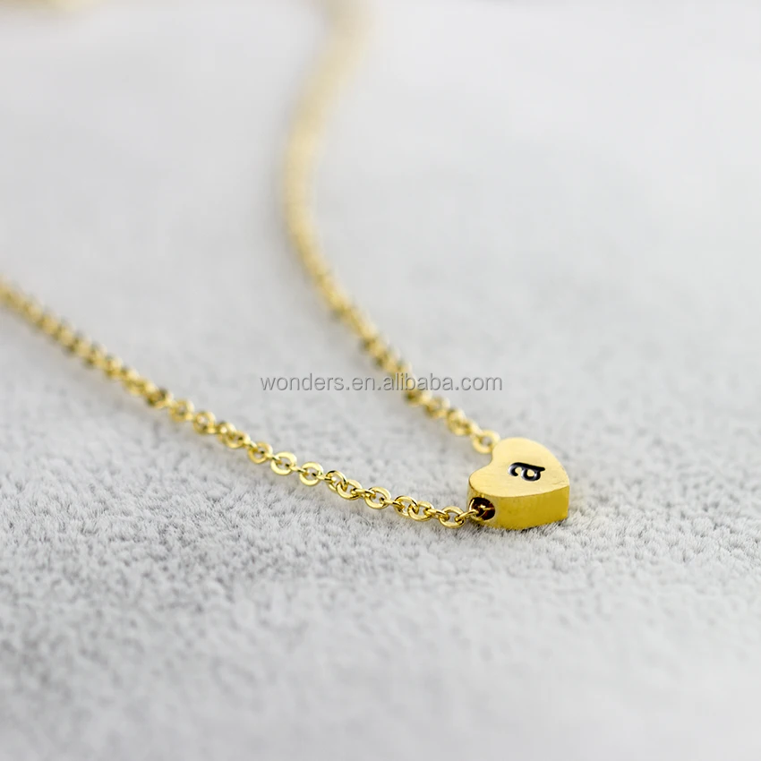 

Engrave Lower Case Name Initial Heart Necklace Metal Bead Stainless Steel Material Jewelry Gold Plated