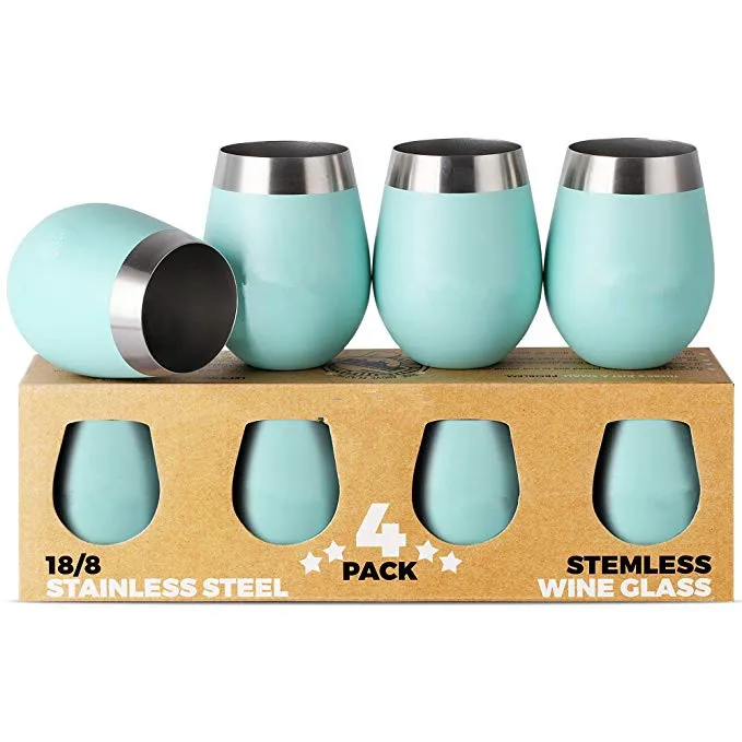 Small MOQ double wall stainless steel wine tumbler spray painting powder coating stemless wine insulated stainless steel tumbler