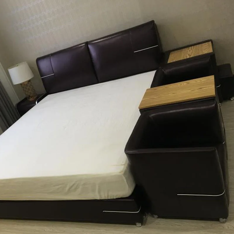 Hot selling multifunction modern leather bed with dresser mirror and sofa