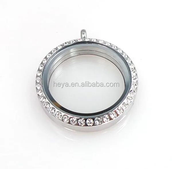 

High Quality Stainless Steel Round floating Glass Lockets with stone Silver Locket