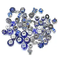 

New Fashion Sky Blue Colorful Flower Silver Large Hole Murano Glass Beads for jewelry making