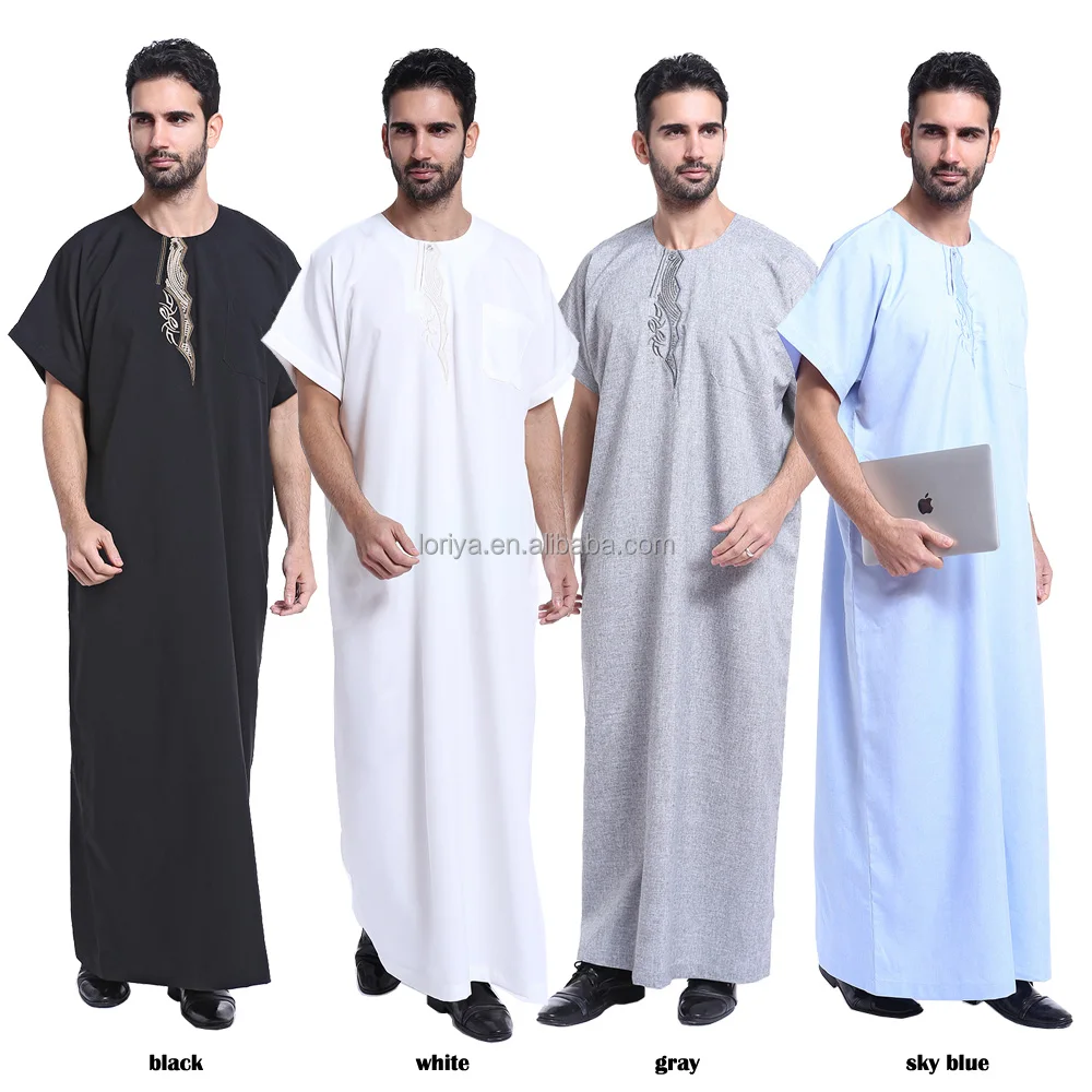 

New stylish summer arab men short sleeve abaya new design abaya in dubai, Black;white;gray;sky blue