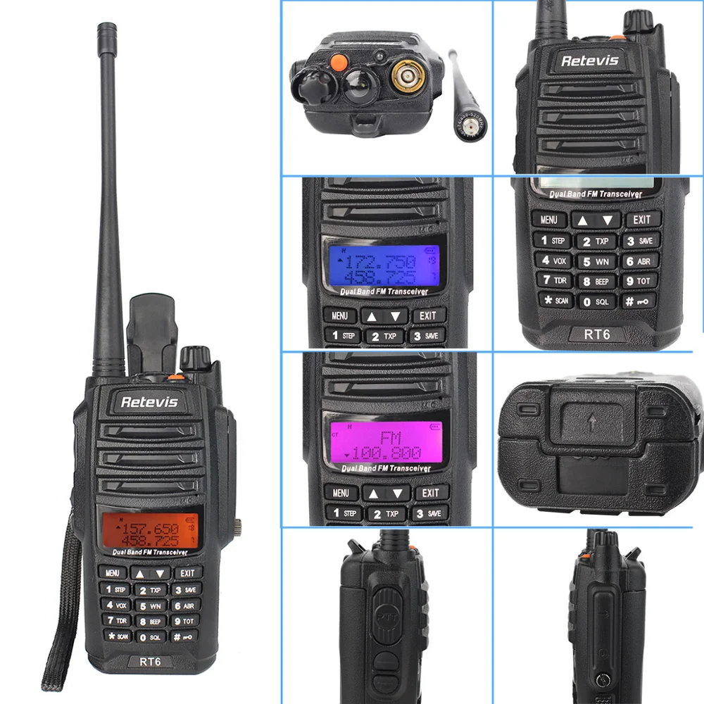 

Hot selling IP57 Waterproof Walkie Talkie Retevis RT6 Dual Band 5W 128CH VOX FM Cross Band vhf/uhf two way radio With Earpiece