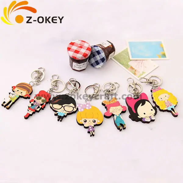ZWP1281 Silk screening cute girl pattern laser cut wood key chain for promotion