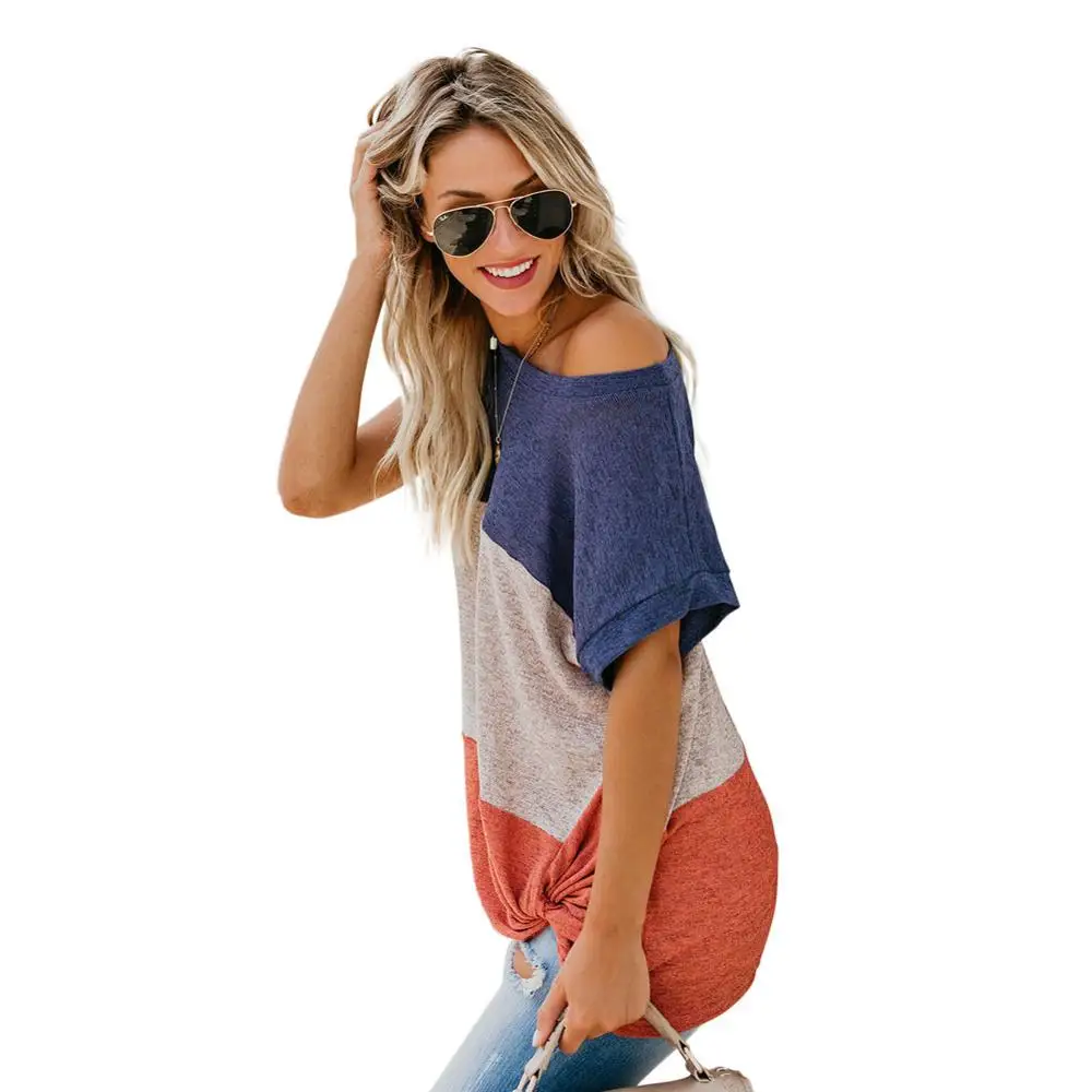 

Women Color Block T-Shirt Blouses Top Twist Tee, N/a