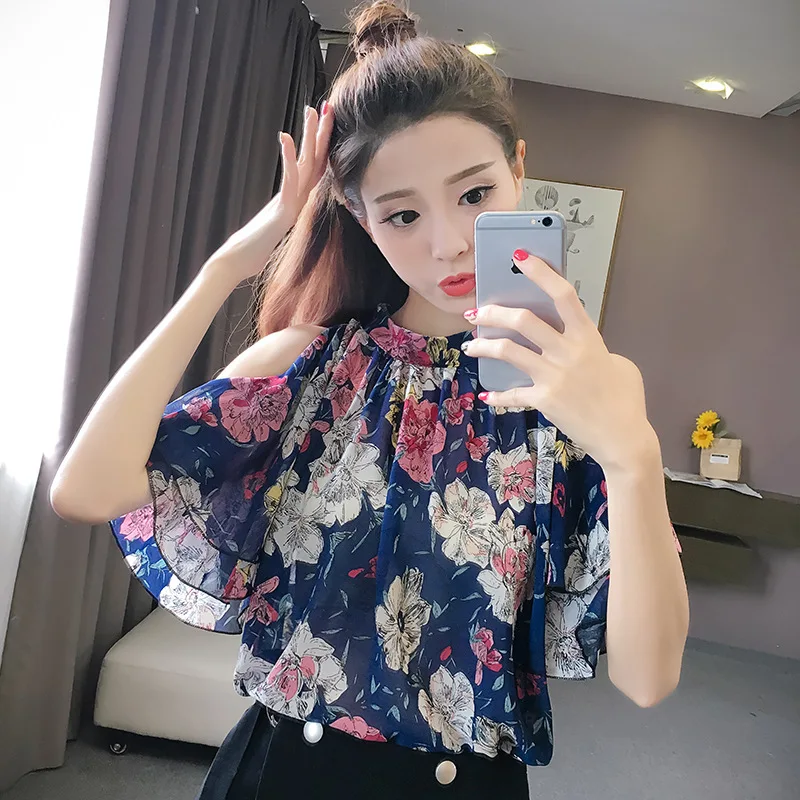 

or11280h new style women clothing tops models floral chiffon blouse, White,pink,yellow,blue