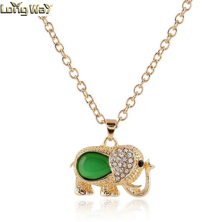 Exquisite Fine Fashion Jewelry Necklace Pendant Elephant Shape With Colorful Gemstone Gold