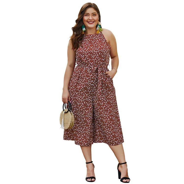 

New Arrivals Plus Size Women Clothing Summer Wide Leg Pants Polka Dot Sleeveless Jumpsuits Women 2019