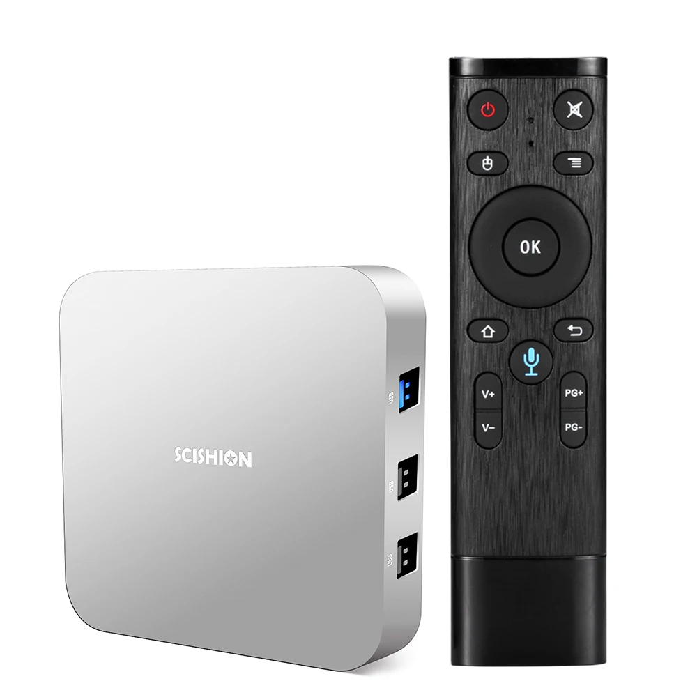 

SCISHION AI ONE Smart TV Android TV Box android 8.1 RK3328 Quad Core 4GB/32GB 2.4G WiFi BT4.0 With 2.4G Voice Remote Control, N/a