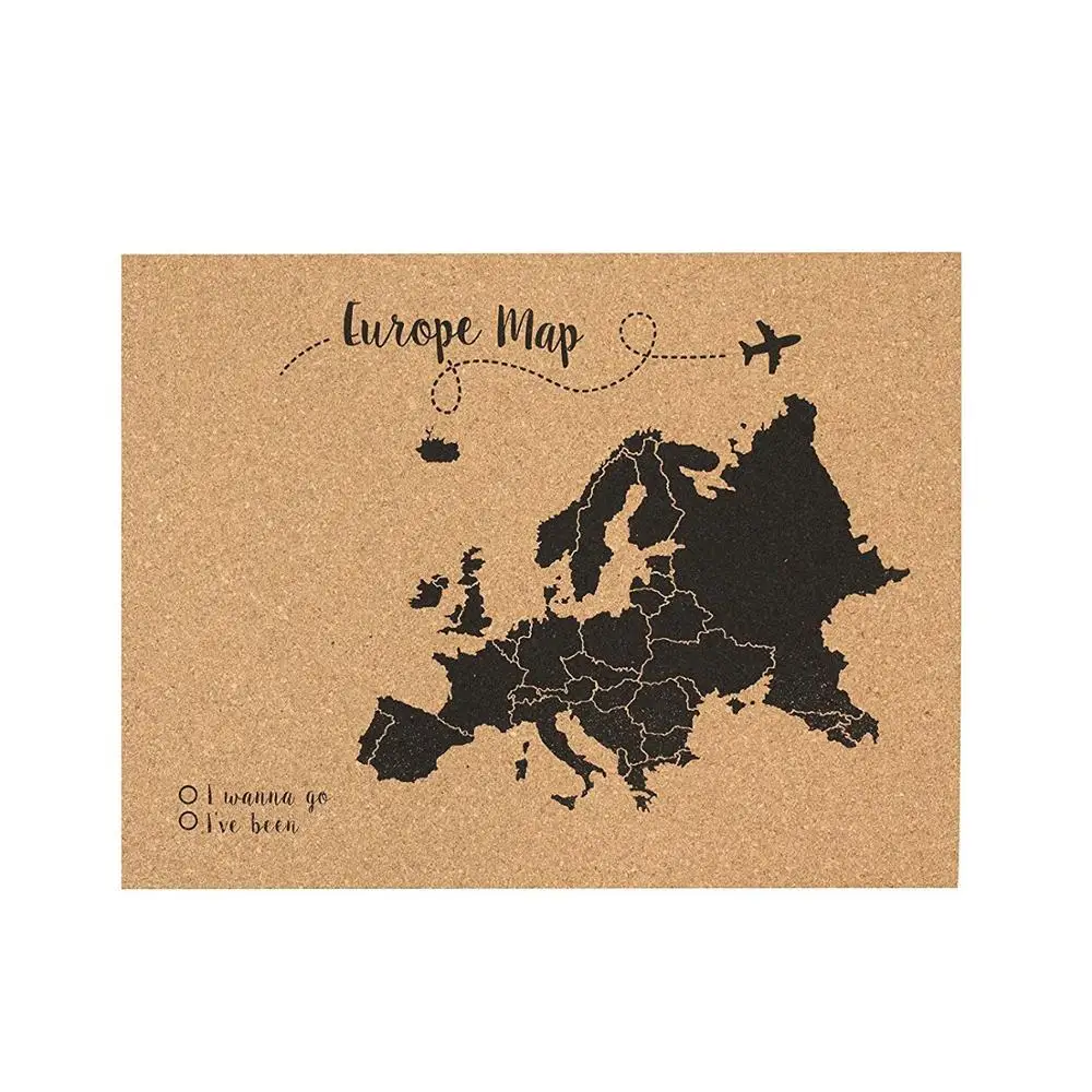 
High Quality Decorative Soft Bulletin Board Custom World Map Printed Push Pins Cork board with Wooden Frame 