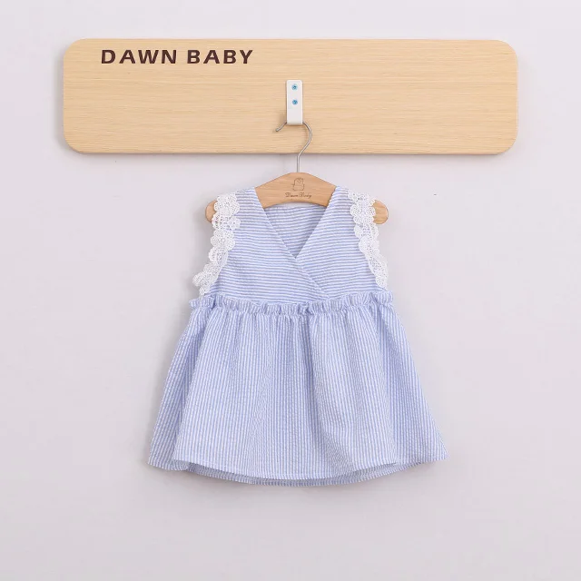 
little girl summer simple style pretty cotton princess lace pinstriped dresses 