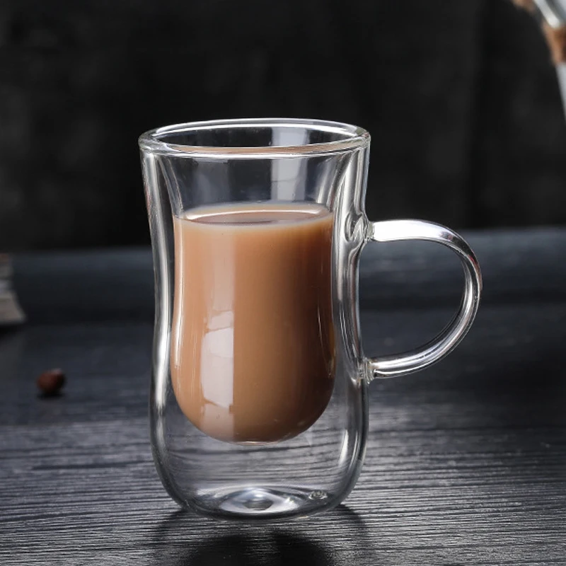 

Hot sales double wall glass coffee mug with handle, Clear