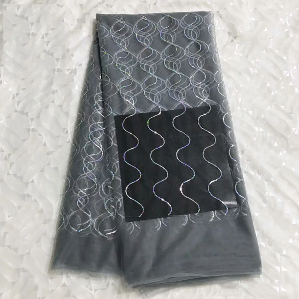 

Beautifical sequins french lace grey tulle net fabric ML5N579, Can be customized