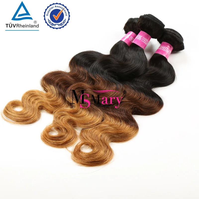 

Ms Mary 100% Human Ombre Braiding Hair Virgin Hair 3Pcs Three Tone Ombre Brazilian Body Wave Hair Weave Wet And Wavy, Natural color #1b