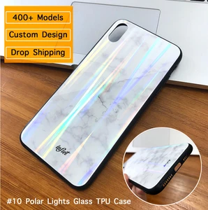 Drop Shipping Custom Aurora Tempered Glass Mobile Phone Case for iPhone