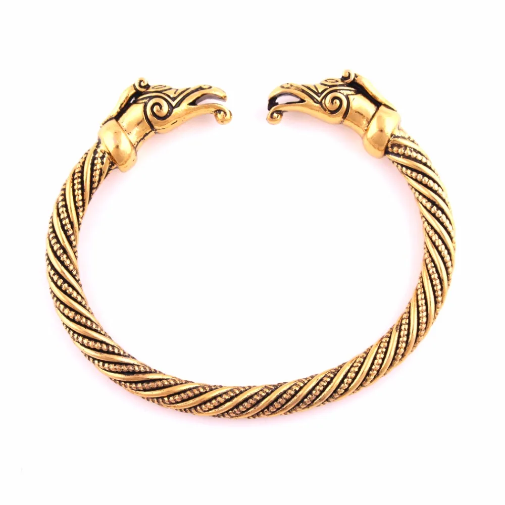 

Ragnar Jelling Viking Bracelet Dragon Norse Jewelry Heathen Dark Pagan Beast Dragon Wristband Bracelets, Silver and gold