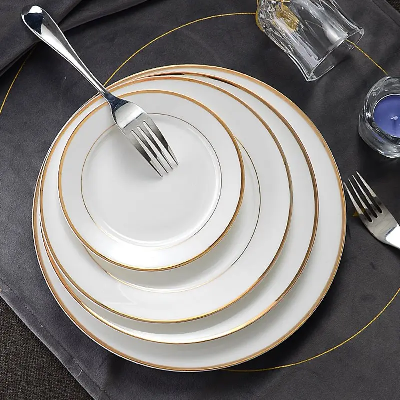 

Wholesale Bone China Charger Plates Fine Ceramic Gold Charger Dishes for Wedding Event Restaurant Western Ceramic Dishes Plate, Picture