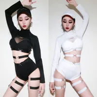 

New Black White Women'S Show Costumes Stage Outfit Ds Costume Dj Female Singer Sexy Hip Hop Jazz Dance Costume Suit DQ8026